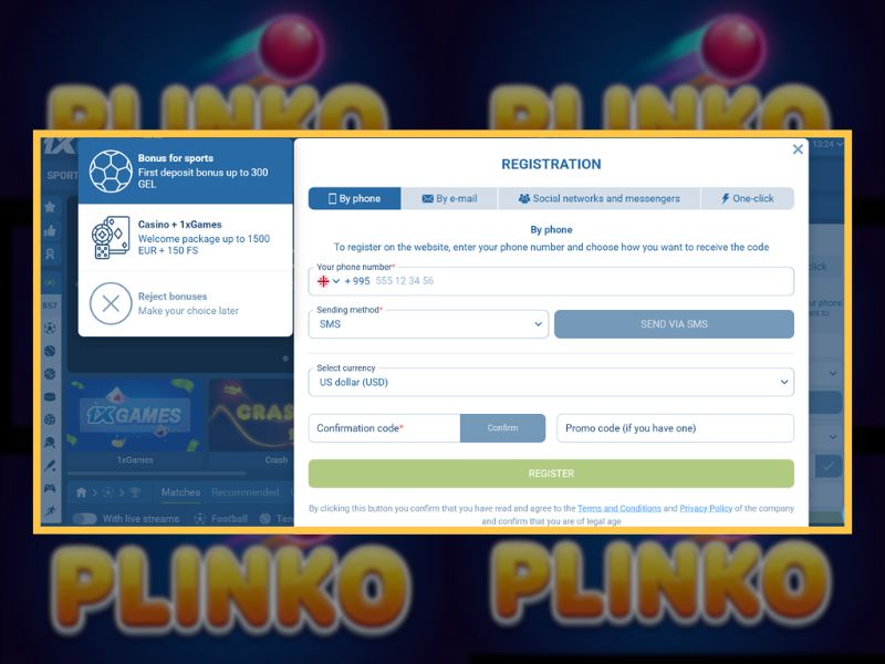 Creazione di un account su 1xBet