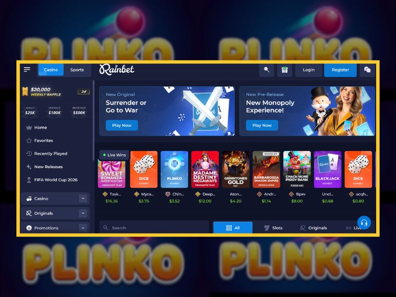 Plinko RainBet — Gioca a Plinko sul casinò RainBet
